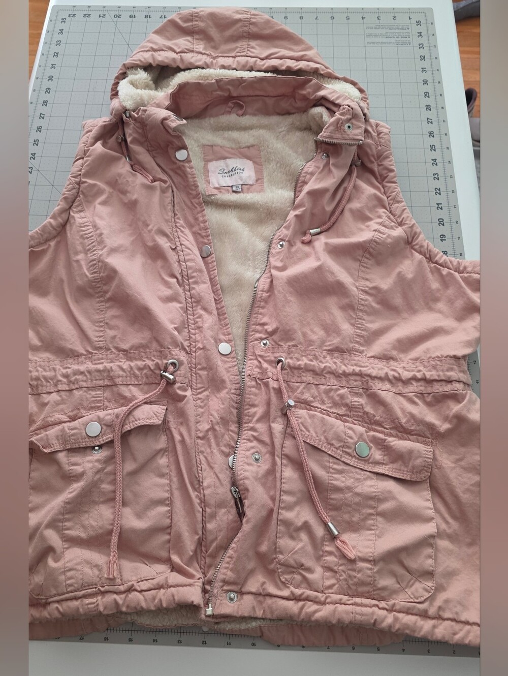 Soft Pink Hooded Women's Vest with Sherpa Lining